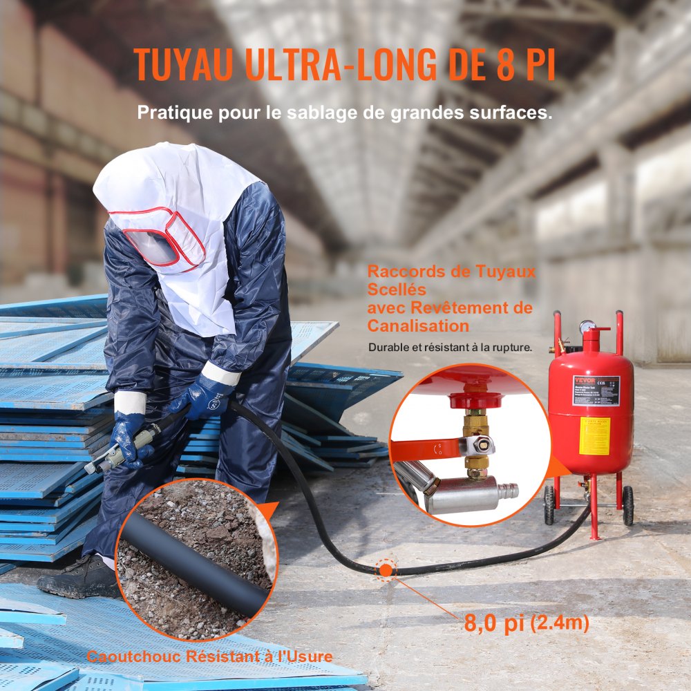 VEVOR Chorro de arena de 10 gal/40 l equipado con boquilla, válvula de cierre, manómetro, boquilla de cerámica, manguera de 2,5 m, embudo de llenado, trampa de agua, ruedas de goma de 6 pulgadas, chorros de arena potentes, equipo de chorro de arena portátil