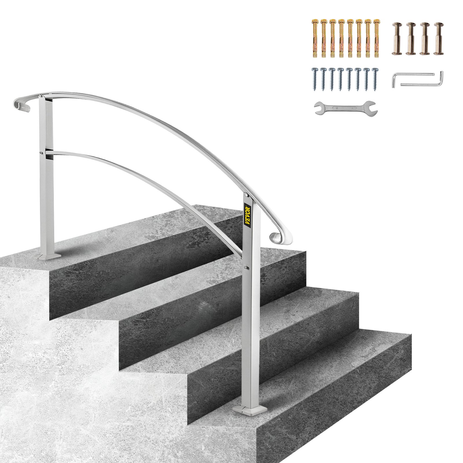 Pasamanos para exterior VEVOR en escaleras grises modernas con herrajes de instalación incluidos