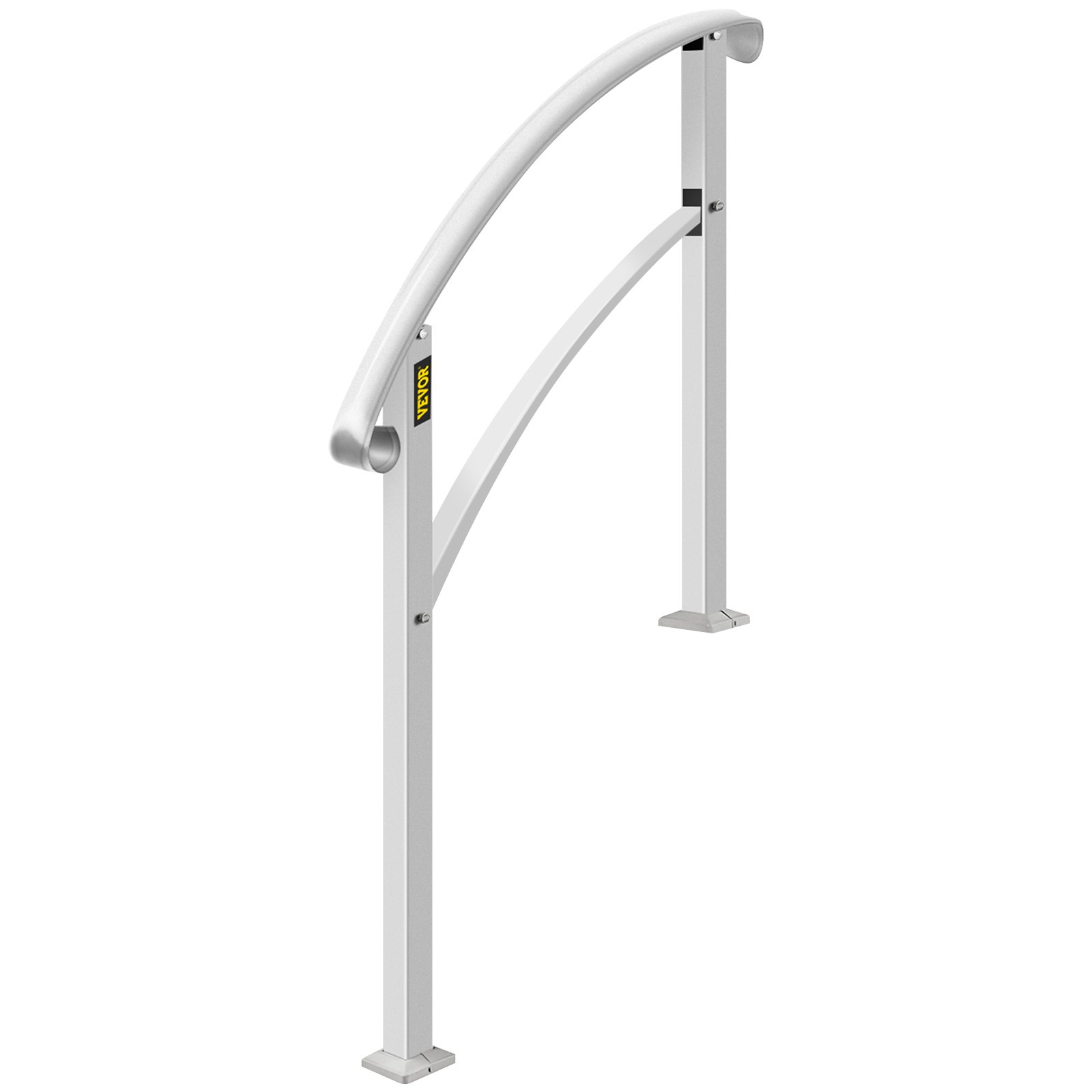 Pasamanos para exterior VEVOR de metal blanco con montajes en la parte superior y base curvados.