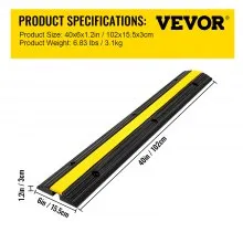 VEVOR Pasacables Suelo Rampa De Cable Protector de Cable de Goma 4 Piezas 1 Canal Pasacables 102 x 15,5 x 3 cm