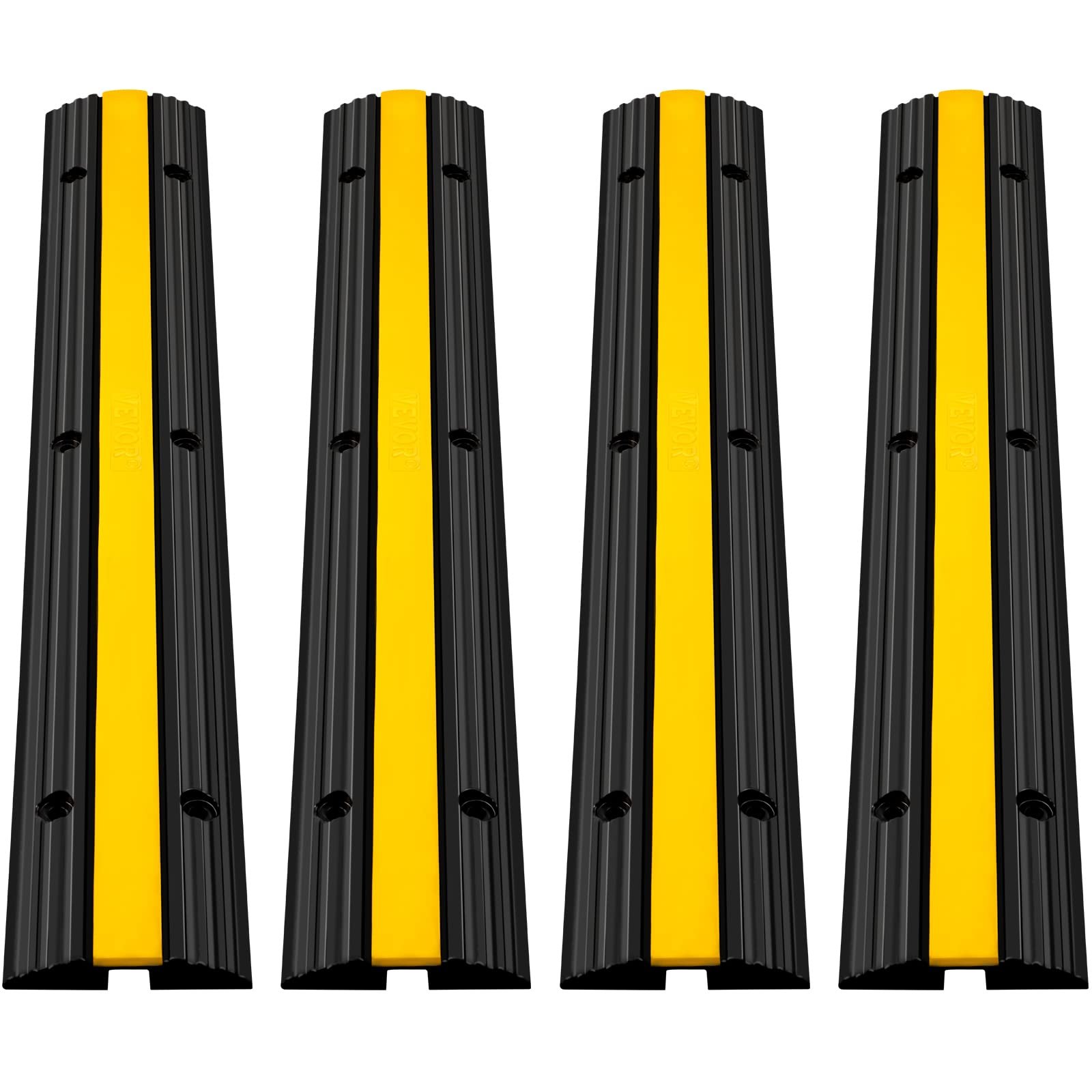Cuatro rampas protectoras de cables VEVOR negras y amarillas alineadas verticalmente