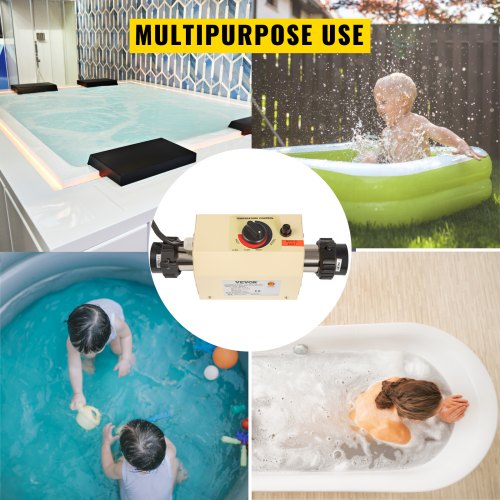 VEVOR Calentador de agua eléctrico apto para termostato 2KW 220V Calentador de agua eléctrico apto para termostato para Max 528 galones Mini piscina SPA Piscina apto para termostato Interfaz automatizada de 50 mm