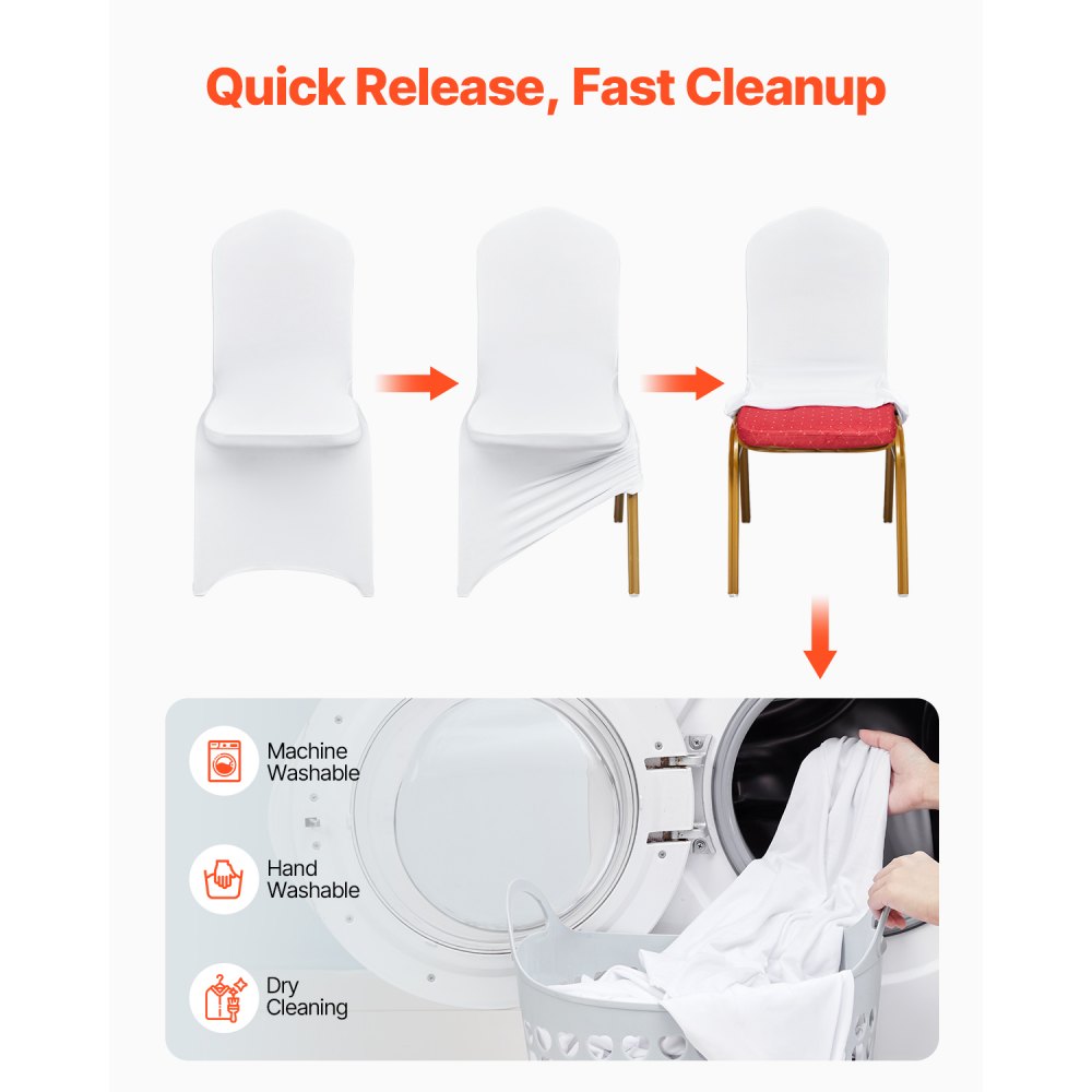 VEVOR Fundas Elasticas para Sillas 50 Piezas Fundas para Sillas 83 - 93 cm Fundas de Sillas para Bodas 94% Poliéster y 6% Elastano Blanco Limpieza Fácil para Fiestas de Cumpleaños, Bodas, Banquetes