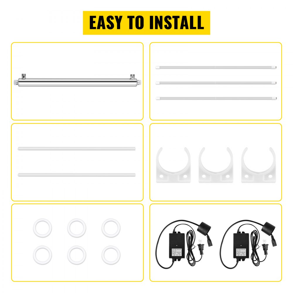 Filtro esterilizador purificador de agua VEVOR UV, filtro de agua de luz UV para purificación de agua de toda la casa, 12GPM 110V 55W, 3 lámparas UV + 2 mangas de cuarzo