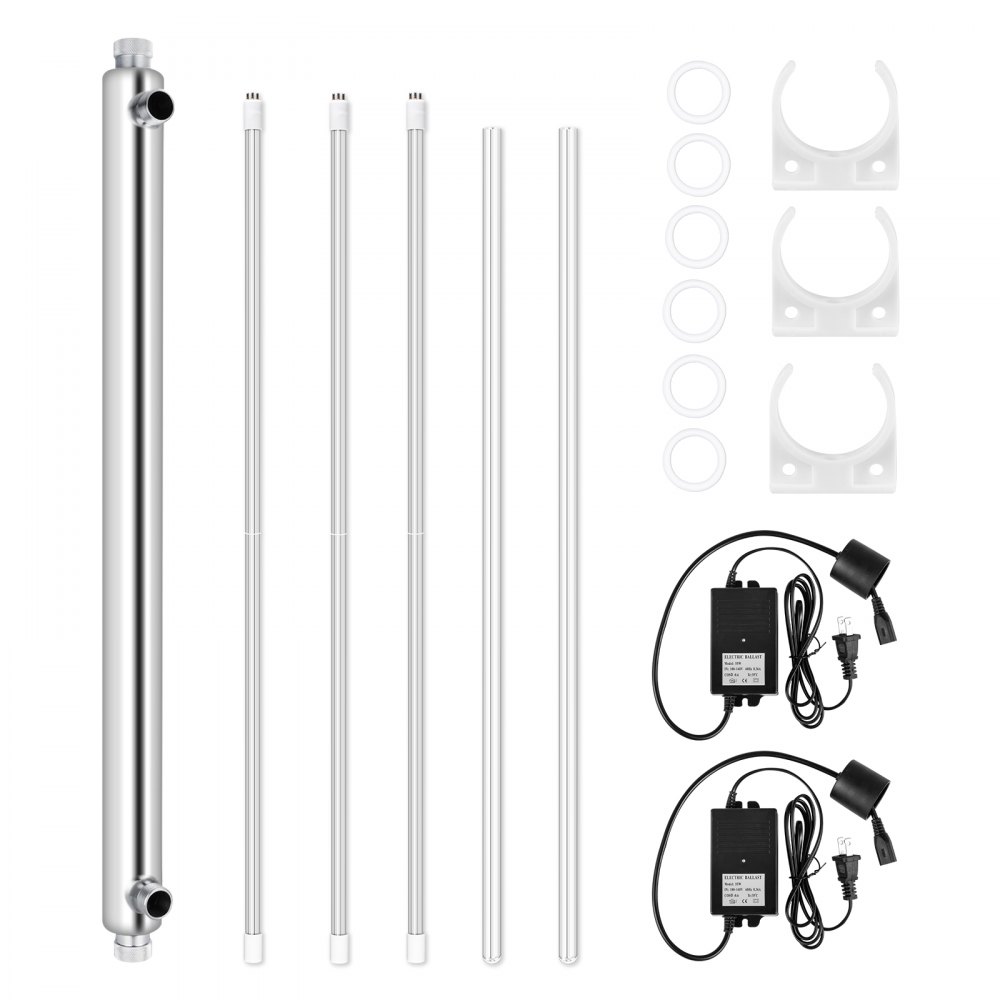 Filtro esterilizador purificador de agua VEVOR UV, filtro de agua de luz UV para purificación de agua de toda la casa, 12GPM 110V 55W, 3 lámparas UV + 2 mangas de cuarzo
