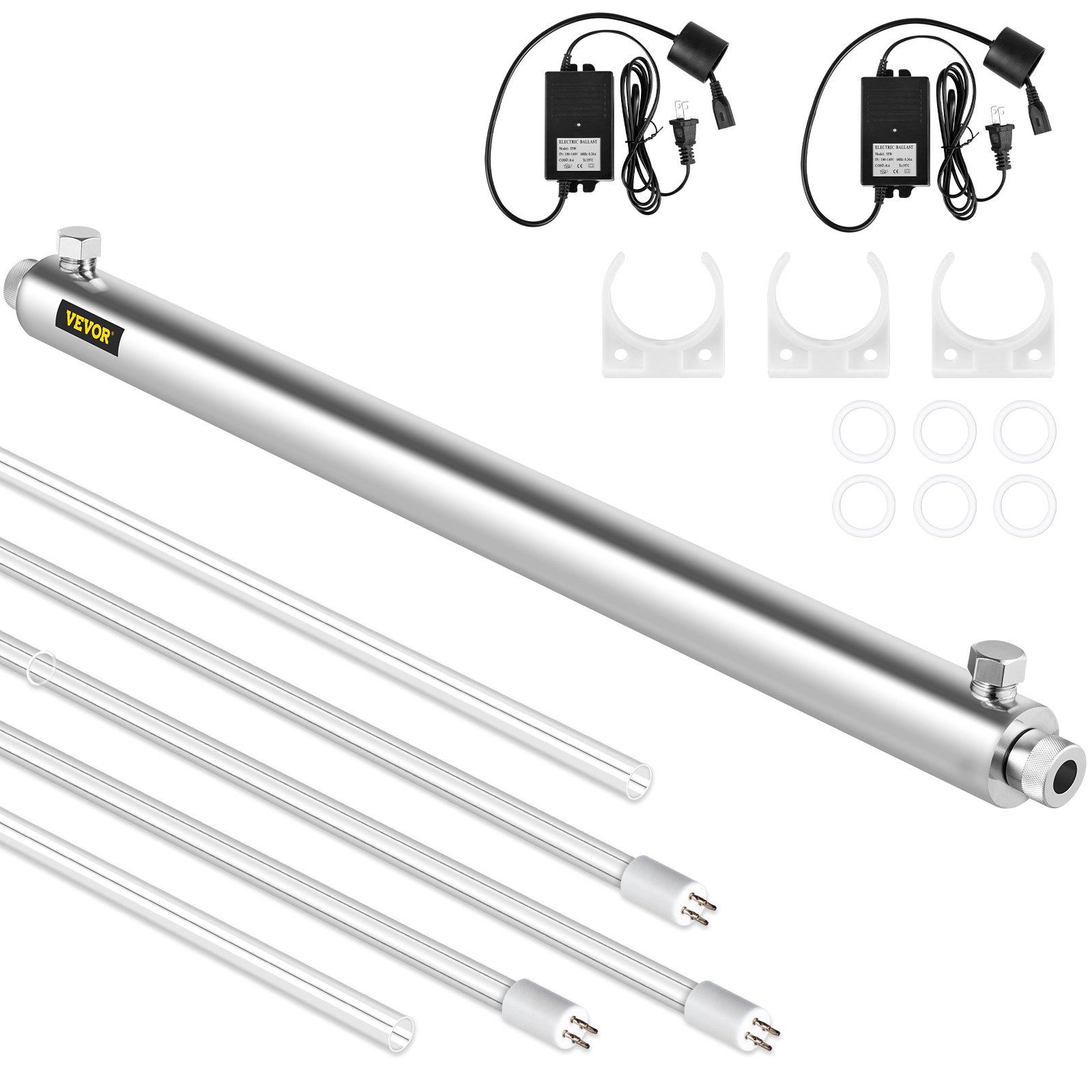 Filtro esterilizador purificador de agua VEVOR UV, filtro de agua de luz UV para purificación de agua de toda la casa, 12GPM 110V 55W, 3 lámparas UV + 2 mangas de cuarzo