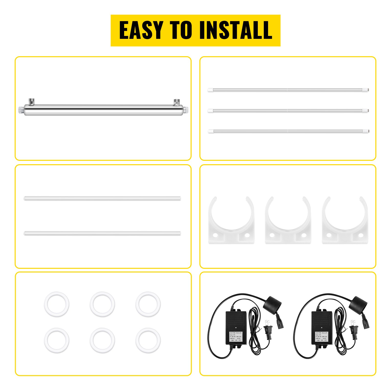 Filtro esterilizador purificador de agua VEVOR UV, filtro de agua de luz UV para purificación de agua de toda la casa, 12GPM 110V 55W, 3 lámparas UV + 2 mangas de cuarzo