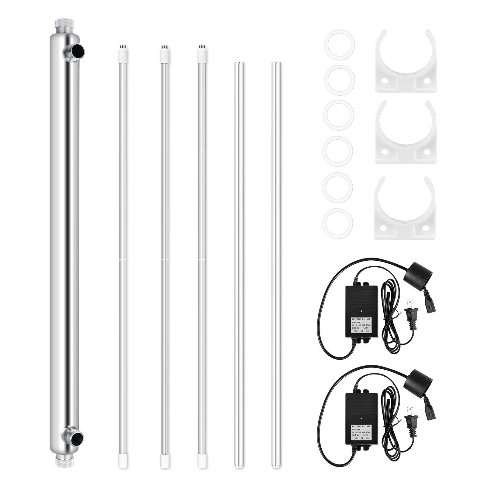 Filtro esterilizador purificador de agua VEVOR UV, filtro de agua de luz UV para purificación de agua de toda la casa, 12GPM 110V 55W, 3 lámparas UV + 2 mangas de cuarzo