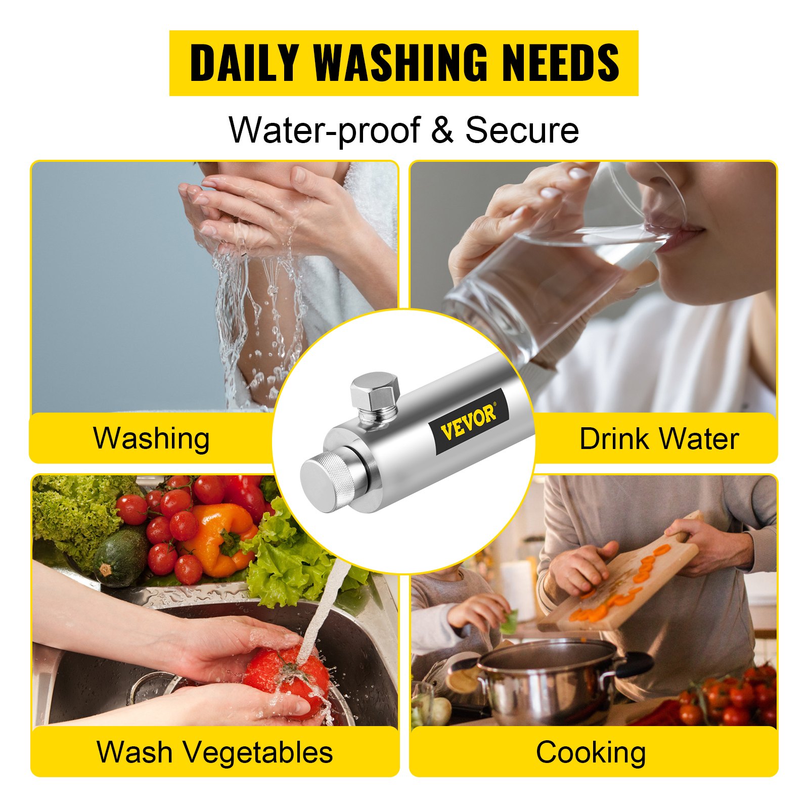 Purificador de agua UV VEVOR para lavar, beber, cocinar y lavar verduras.