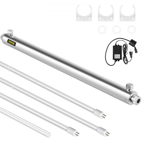 Filtro purificador de agua VEVOR, filtro de agua ligero para purificación de agua de toda la casa, 12GPM 110V 55W, 2 lámparas adicionales, entrada y salida MNTP de 3/4