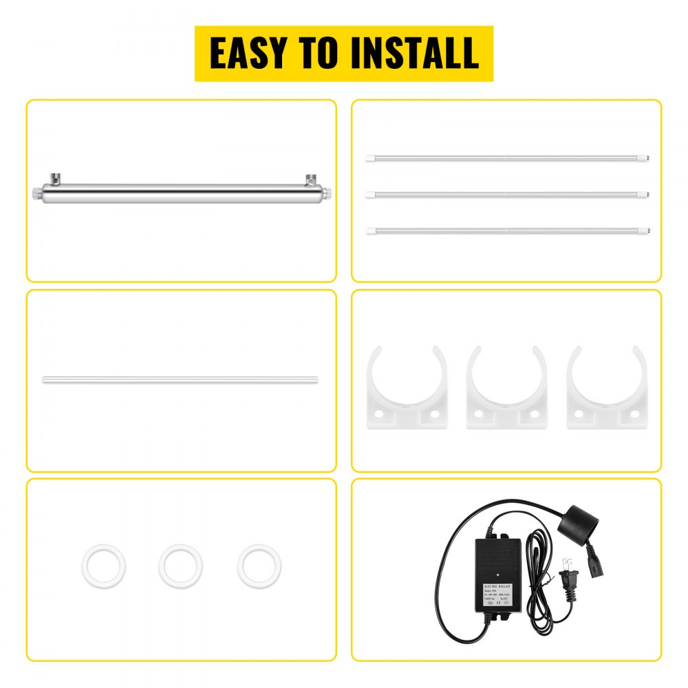 Filtro purificador de agua VEVOR, filtro de agua ligero para purificación de agua de toda la casa, 12GPM 110V 55W, 2 lámparas adicionales, entrada y salida MNTP de 3/4