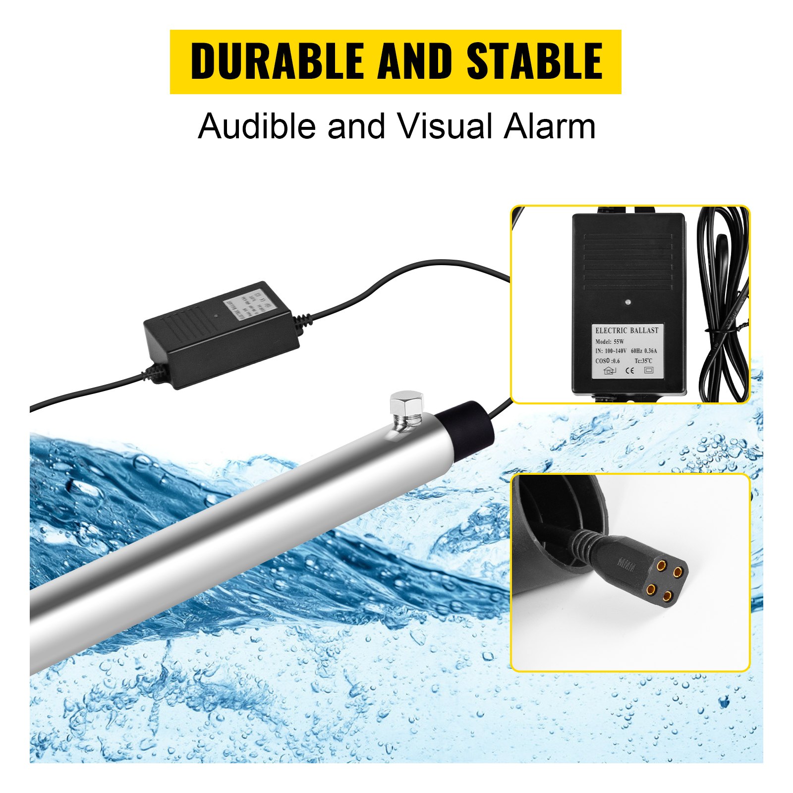 Filtro purificador de agua VEVOR, filtro de agua ligero para purificación de agua de toda la casa, 12GPM 110V 55W, 2 lámparas adicionales, entrada y salida MNTP de 3/4