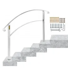 Pasamanos VEVOR para escalones al aire libre, se ajustan a barandilla de escalera al aire libre de 1 o 5 escalones, pasamanos de hierro forjado blanco, pasamanos de porche delantero flexible, pasamanos de transición para escalones de hormigón o escaleras de madera