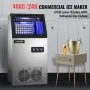 VEVOR Máquina para hacer hielo comercial de 110 V, 110 libras/24 horas con almacenamiento de 22 libras, máquina para hacer hielo, máquina de hielo automática portátil de acero inoxidable con cuchara y mangueras de conexión, perfecta para restaurantes, bares, cafeterías