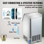 VEVOR Máquina para hacer hielo comercial de 110 V, 110 libras/24 horas con almacenamiento de 22 libras, máquina para hacer hielo, máquina de hielo automática portátil de acero inoxidable con cuchara y mangueras de conexión, perfecta para restaurantes, bares, cafeterías