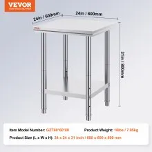 VEVOR Mesa De Preparación Mesa De Trabajo Mesa De Cocina Mesa Acero Inoxidable Restauración Comercial Mesa Banco de Trabajo Cocina Restaurante