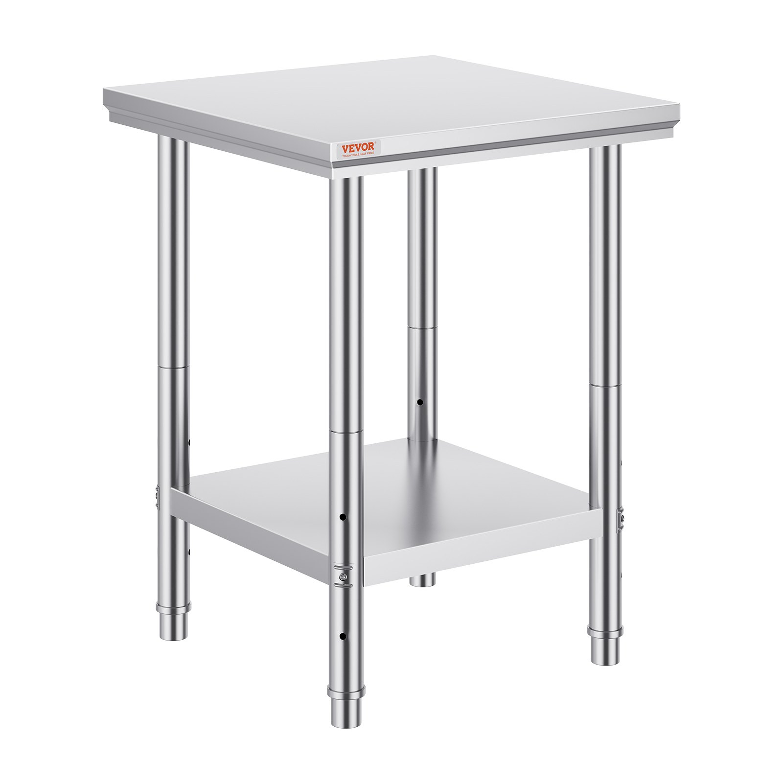 VEVOR Mesa de trabajo de acero inoxidable de 24 x 24 x 32 pulgadas Mesa de trabajo y preparación de cocina comercial Mesa de trabajo de preparación resistente Mesa de trabajo de metal con pies ajustables para restaurante, hogar y hotel
