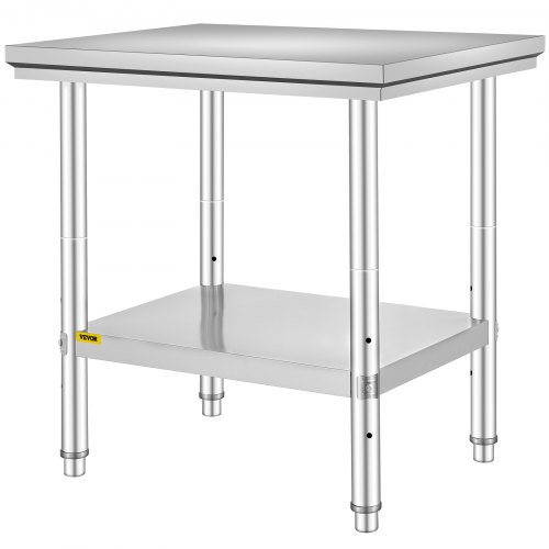 VEVOR Mesa de Preparación de Comida de Acero Inoxidable 60 x 76 x 80 cm Tabla de Cocina Profesional Capacidad de Carga 750 kg Tabla de Trabajo de Cocina de Catering Ajustable para Restaurante Escuela