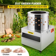 VEVOR Máquina desplumadora de aves de corral, 2200 W, 240 R/min, máquina desplumadora de plumas de acero inoxidable con diámetro de barril de 23,5 pulgadas, máquina desplumadora de plumas con ruedas