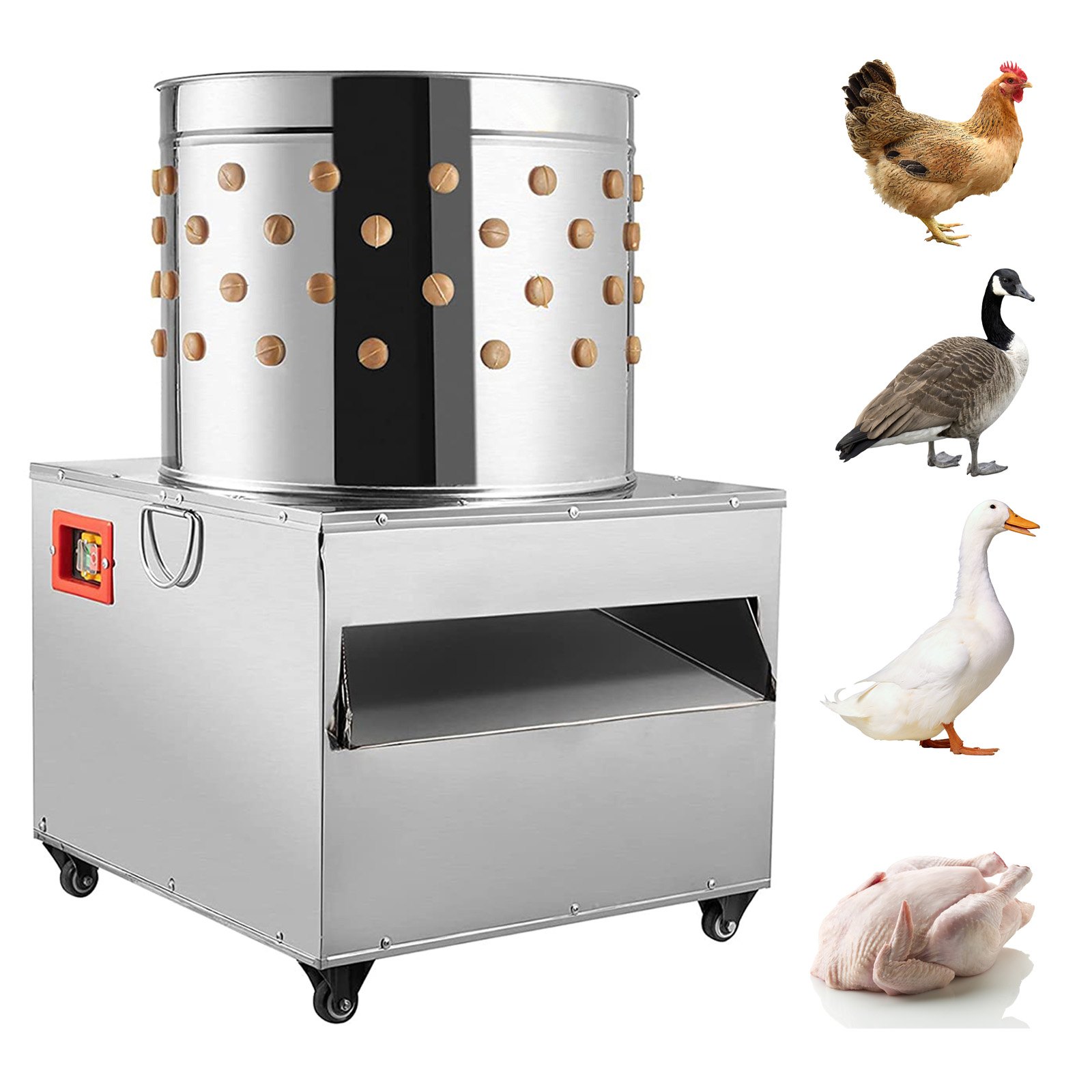 Desplumadora de aves de corral VEVOR de 2200 W, 240 rpm, para pavo, pollo, aves de corral, barril de 23,5 pulgadas de diámetro, de acero inoxidable, con ruedas.