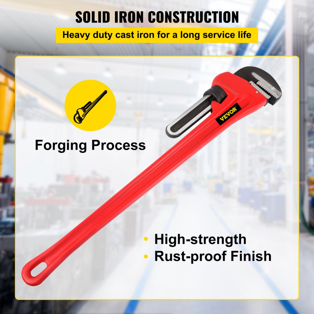 Llave de tubo VEVOR con mango rojo resistente a la oxidación y de alta resistencia y construcción de hierro sólido.