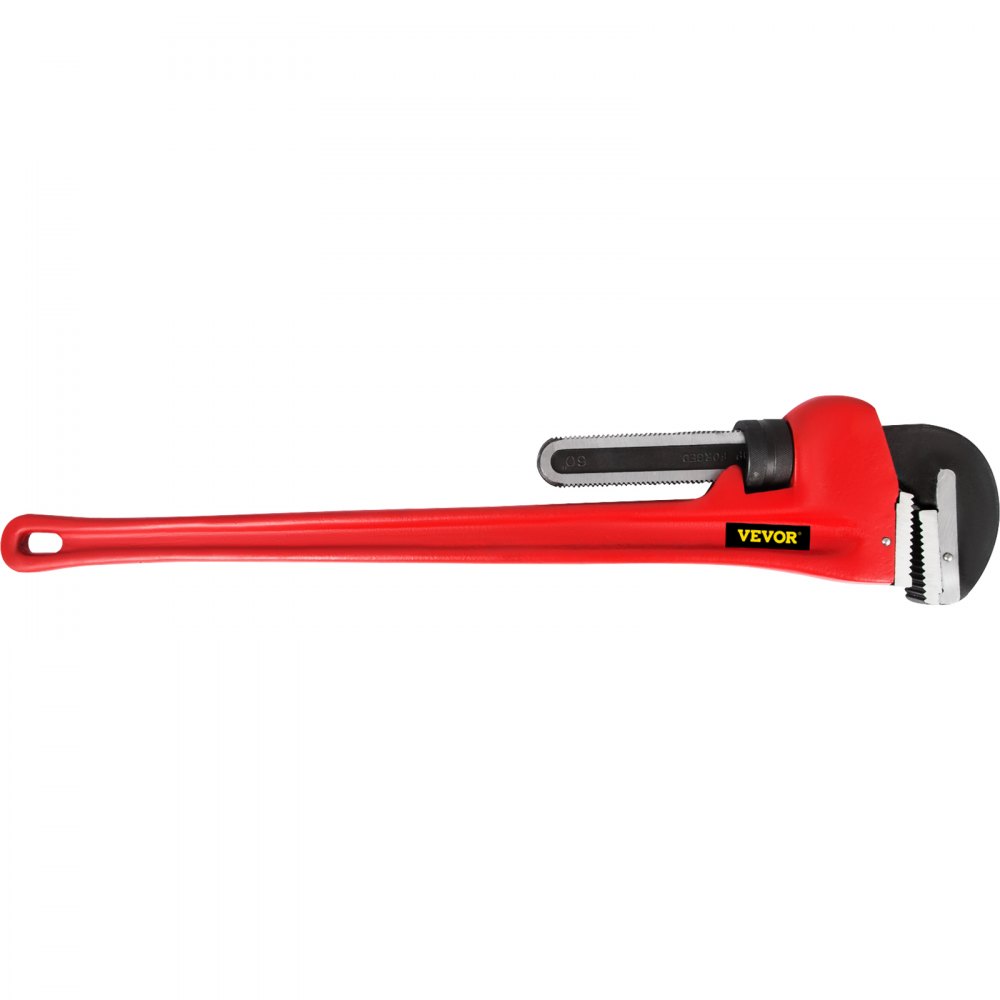 Llave de tubo VEVOR roja con mordazas dentadas y mango largo.