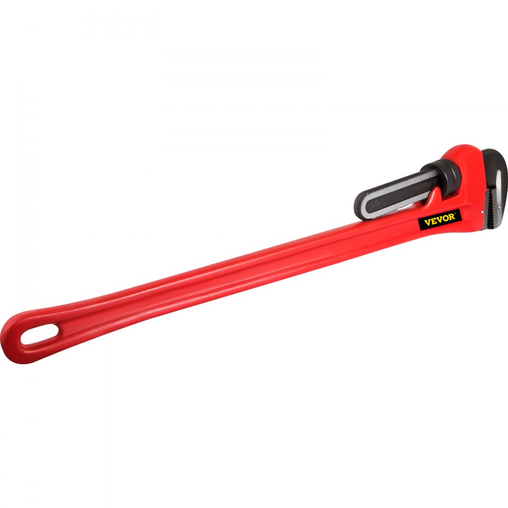 Llave de tubo VEVOR roja con mango largo y mordaza ajustable.