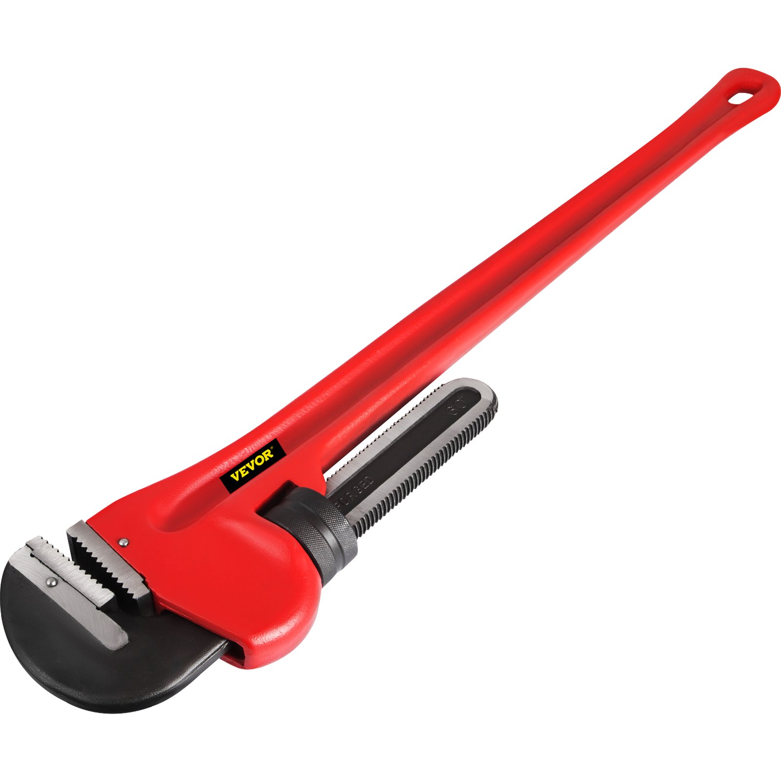 Llave de tubo VEVOR roja con mordaza ajustable y mango largo.