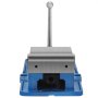 Tornillo de banco para fresadora VEVOR azul con mango plateado y mordazas lisas, vista frontal.