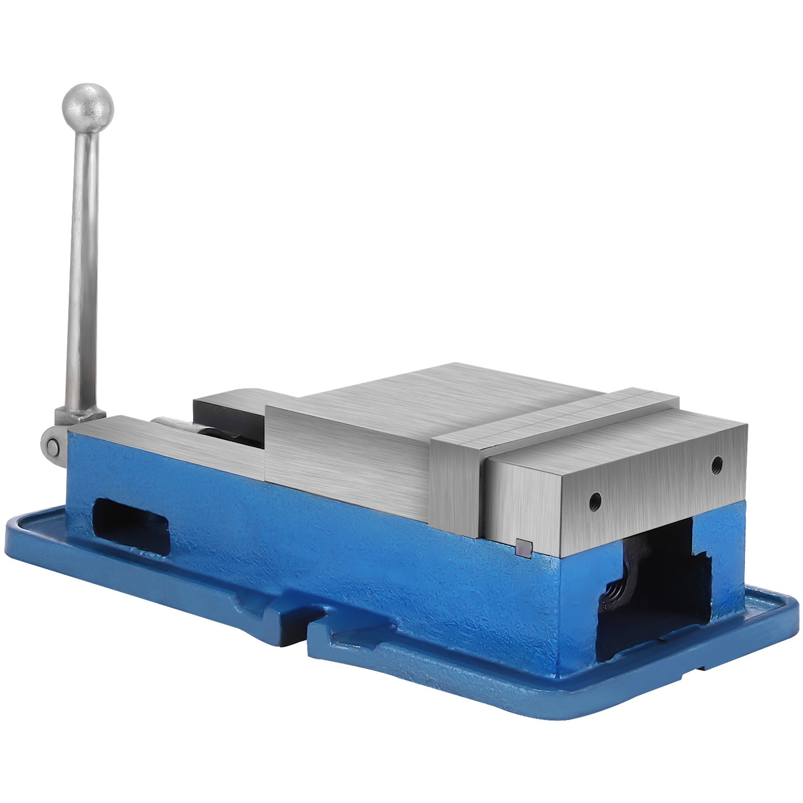 Tornillo de banco para fresadora VEVOR azul y plateado con mango ajustable y agarre de precisión.