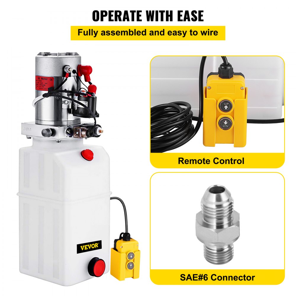 VEVOR Unidad de Potencia Hidráulica de 6 Cuartos de Galón, Bomba Hidráulica de Acción Simple, Remolque Volquete 12 V CC con Depósito de Metal de 6 L, a Elevación de Automóviles, 2850 R/MIN, Blanco