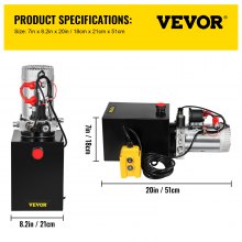 Unidad de potencia hidráulica VEVOR, bomba hidráulica de 6 cuartos de galón, unidad de potencia máxima de 3200 PSI de acción única para remolque de volcado, elevación de automóviles, 12 V CC (acero, 6 cuartos de galón/acción simple)