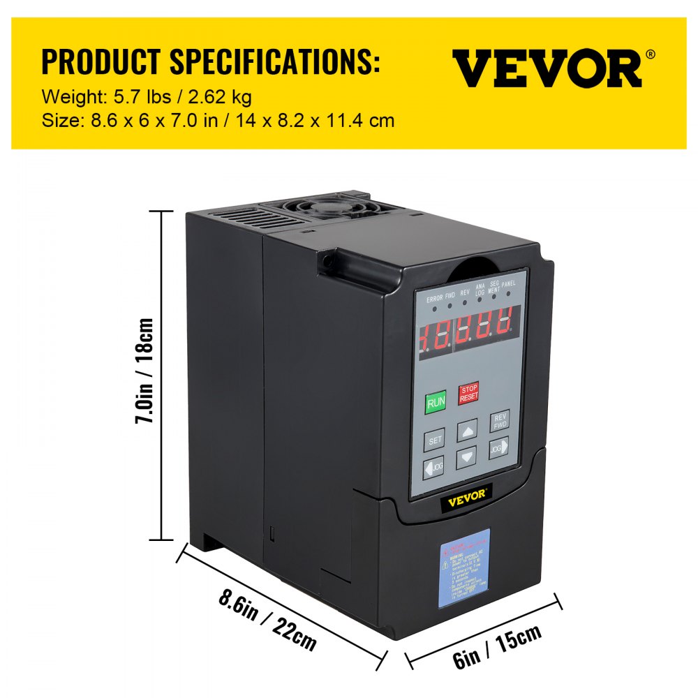 VEVOR VFD 7.5KW, variador de frecuencia 35A, convertidor inversor de accionamiento de motor CNC VFD 220 V, para control de velocidad del motor del husillo (entrada de 1 o 3 fases, salida de 3 fases)