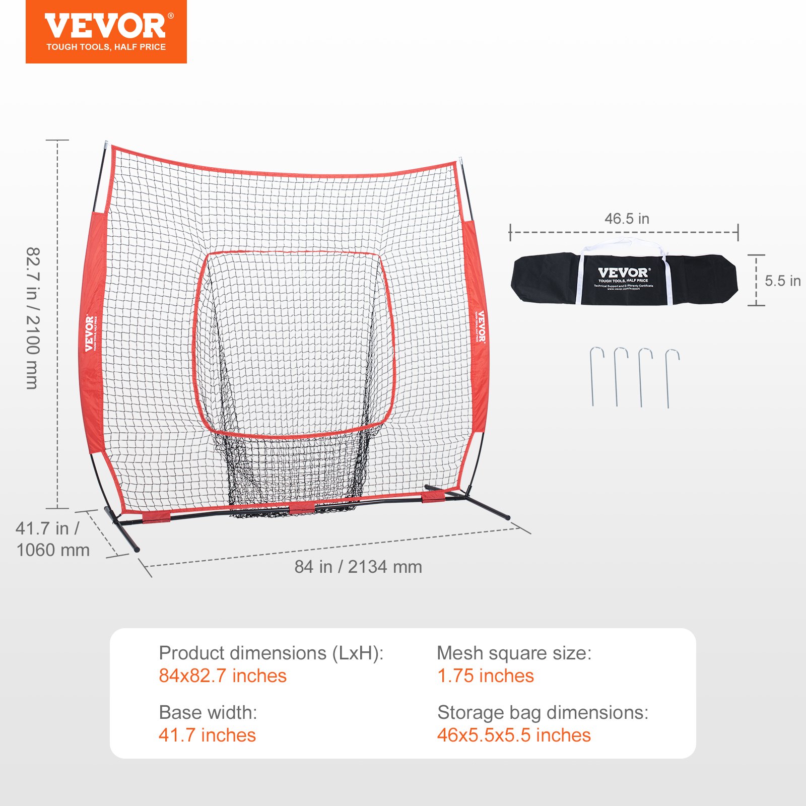 VEVOR Red de práctica de béisbol y softbol de 7 x 7 pies, red de entrenamiento de béisbol portátil para golpear, atrapar, lanzar, ayuda de entrenamiento de equipo de béisbol con bolsa de transporte y zona de ataque