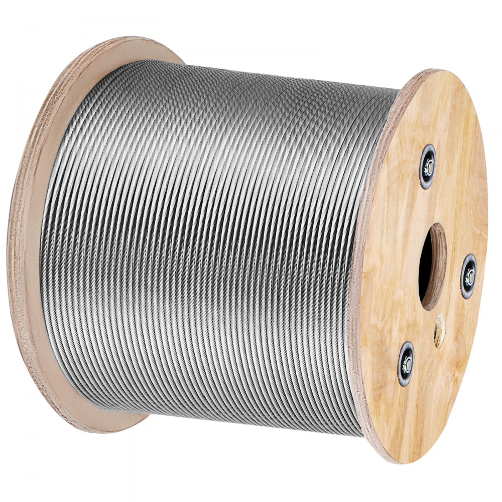 VEVOR Cuerda de Alambre de 304 Acero Inoxidable 150 m, Cable de Alambre de 380 kg con Resistencia a Rotura de 1678 kg, Construcción de Cable de Alambre 7 x 19, Cable de Metal para Aparejo y Elevación