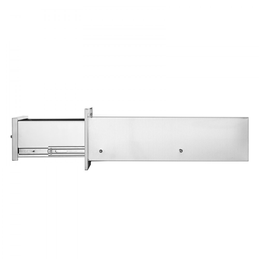 Cajones de cocina para exteriores VEVOR de acero inoxidable elegantes, completamente extendidos con rieles deslizantes suaves.
