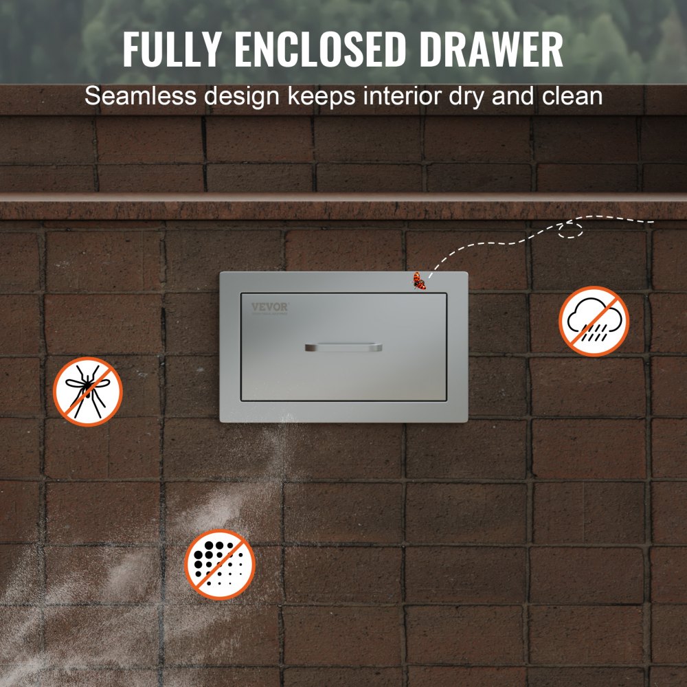 VEVOR Cajones de cocina para exteriores de 14 x 8,5 pulgadas de acero inoxidable, cajones dobles de montaje empotrado, 14 pulgadas de ancho x 8,5 pulgadas de alto x 23 pulgadas de profundidad, con mango de acero inoxidable, cajones para barbacoa para cocinas al aire libre o isla de barbacoa