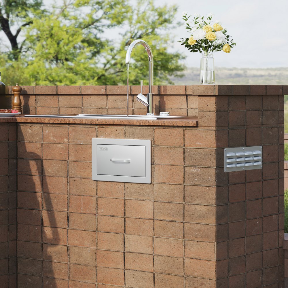 VEVOR Cajones de cocina para exteriores de 14 x 8,5 pulgadas de acero inoxidable, cajones dobles de montaje empotrado, 14 pulgadas de ancho x 8,5 pulgadas de alto x 23 pulgadas de profundidad, con mango de acero inoxidable, cajones para barbacoa para cocinas al aire libre o isla de barbacoa