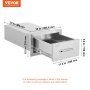 Cajones de cocina exterior VEVOR con dimensiones en pulgadas y milímetros.
