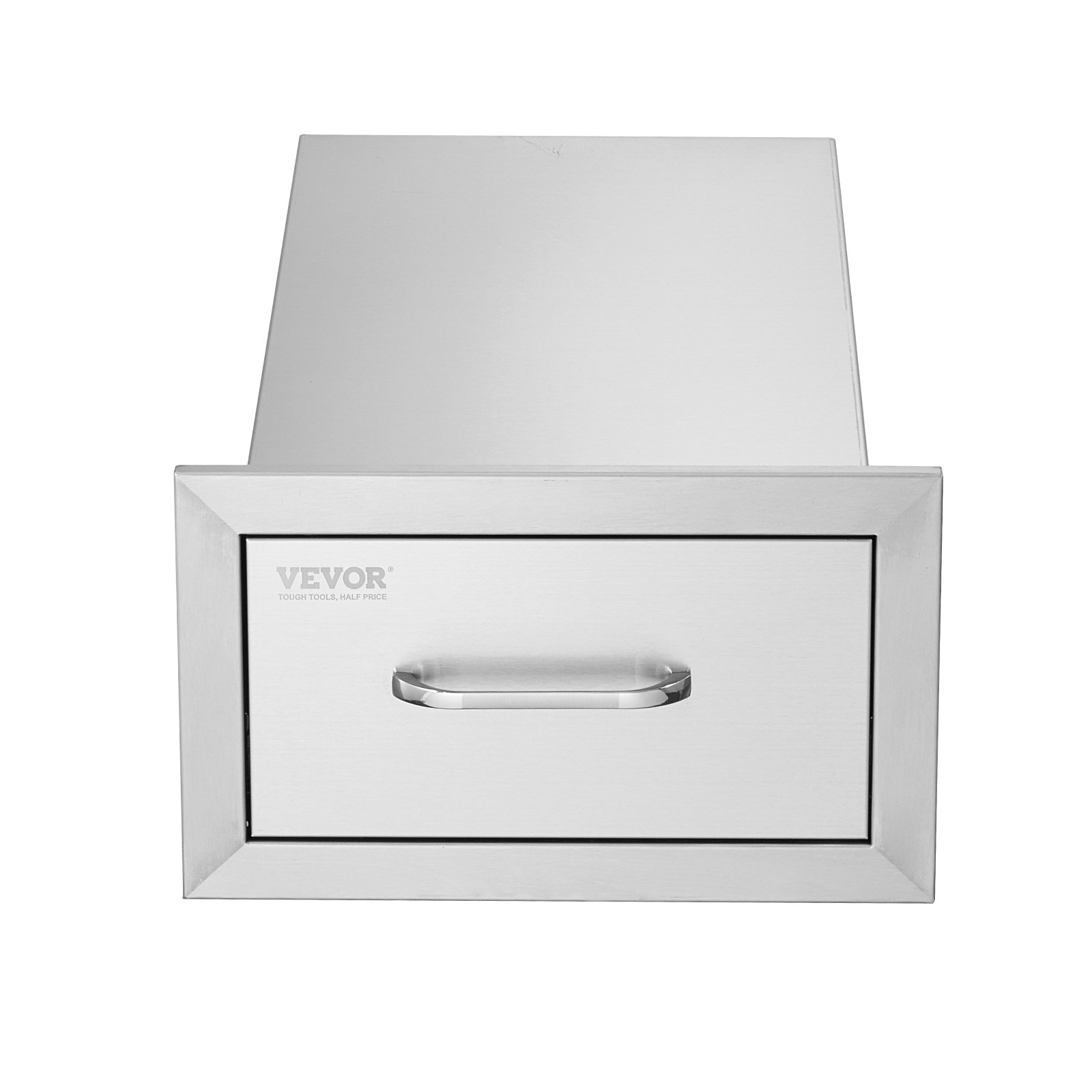 Cajón de cocina exterior VEVOR de acero inoxidable con un tirador elegante y un diseño moderno.