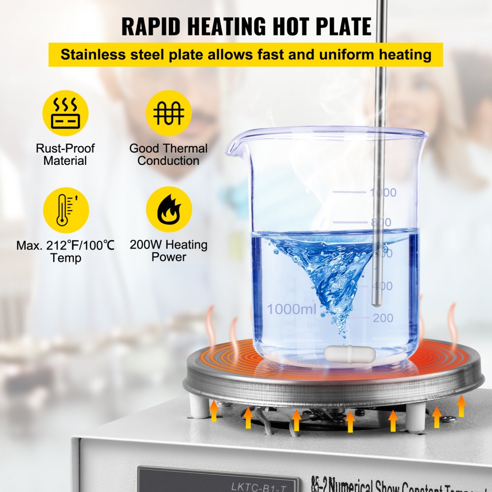 Agitador magnético VEVOR con placa calefactora de calentamiento rápido, acero inoxidable, potencia 200w.