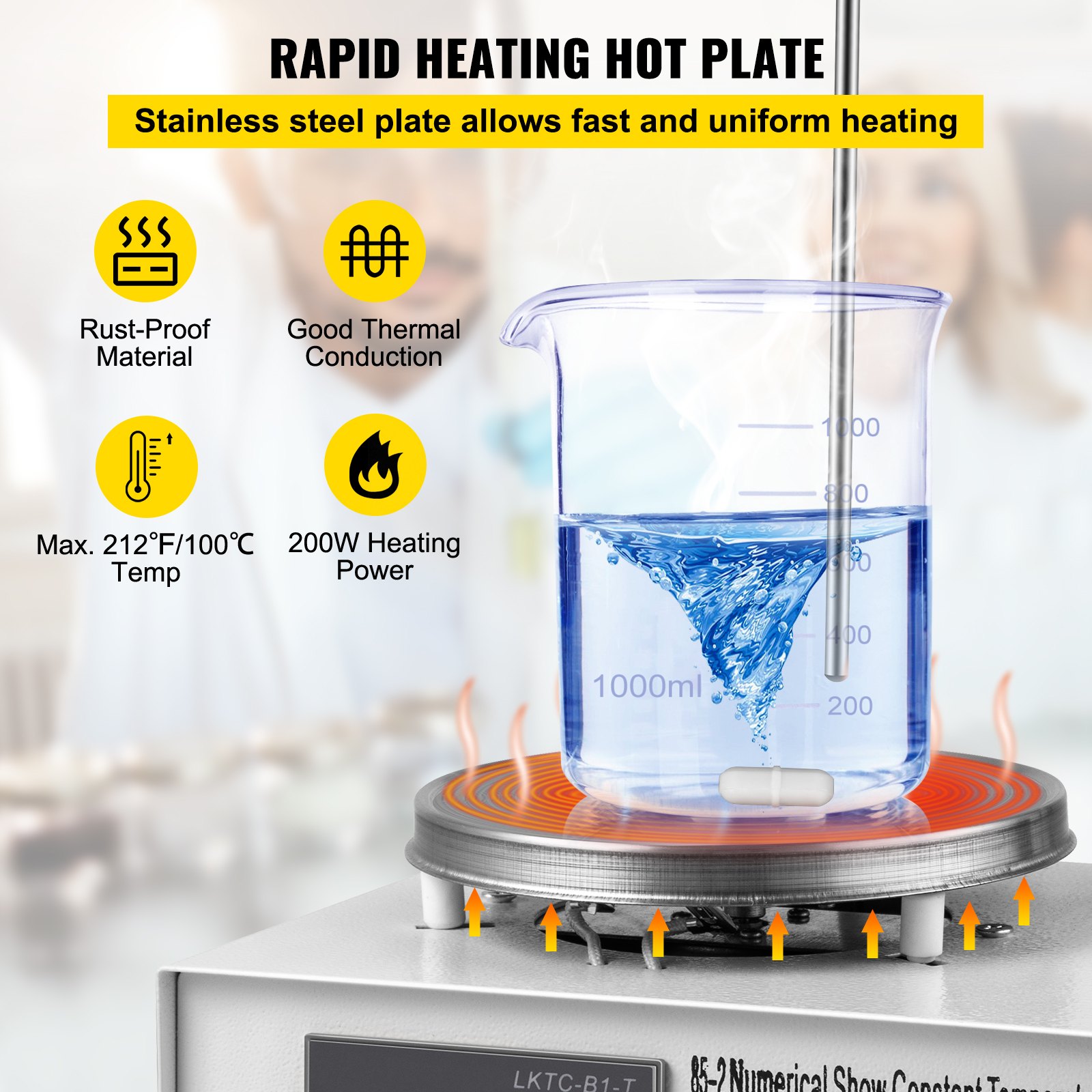 Agitador magnético VEVOR con placa calefactora de calentamiento rápido, acero inoxidable, potencia 200w.