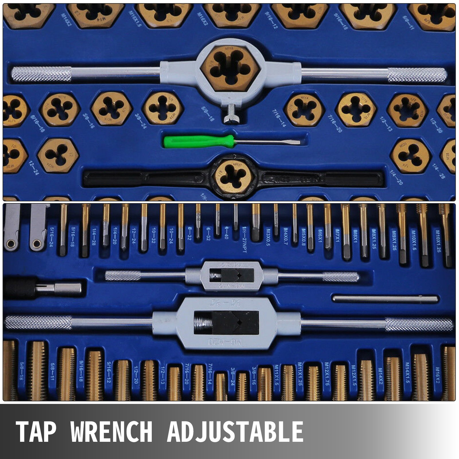 VEVOR Juego de Machos y Terrajas 86 Piezas, Machos de Roscar 50,8 cm, Conjunto Popular de Acero al Tungsteno, Juego Terrajas y Machos con Llave Inglesa Ajustable, Herramientas para Roscar Métrica