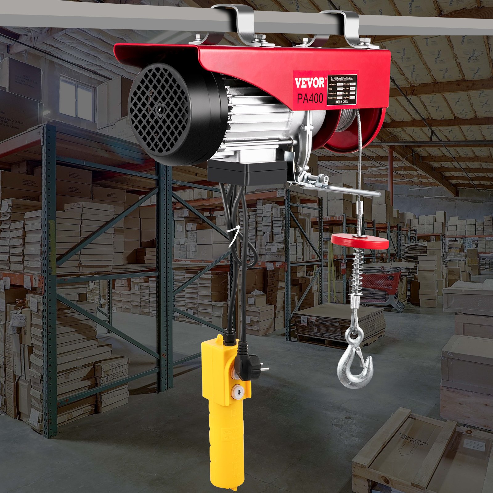 VEVOR Polipasto Eléctrico de 200/400 kg Cabrestante de Cable Eléctrico de 850W Cabrestante de Polipasto Eléctrico de 440/880 libras Estructura Resistente del Polipasto de Motor para Fábricas Almacenes