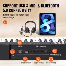 Teclado de piano digital VEVOR de 88 teclas, eléctrico, portátil y semipesado con soporte