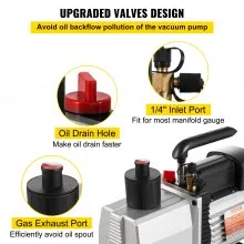 Bomba de vacío profesional de paletas rotativas de dos etapas 8CFM (15 micrones, 1 HP, 1/4 "abocinado 3/8 SAE 1/2" entrada ACME)