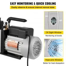Bomba de vacío profesional de paletas rotativas de dos etapas 8CFM (15 micrones, 1 HP, 1/4 "abocinado 3/8 SAE 1/2" entrada ACME)