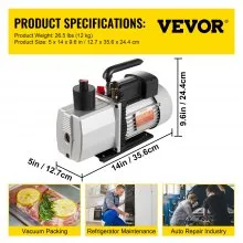 Bomba de vacío profesional de paletas rotativas de dos etapas 8CFM (15 micrones, 1 HP, 1/4 "abocinado 3/8 SAE 1/2" entrada ACME)