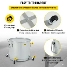 Cubo para grasa de freidora VEVOR, 15,9 galones/60 l, recipiente para filtro de aceite de acero al carbono revestido con base con ruedas, recipiente para desechar aceite con capacidad de 123 libras, contenedor de transporte con clip de bloqueo de tapa, bolsa de filtro de nailon, plateado