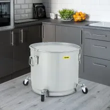 Cubo para grasa de freidora VEVOR, 15,9 galones/60 l, recipiente para filtro de aceite de acero al carbono revestido con base con ruedas, recipiente para desechar aceite con capacidad de 123 libras, contenedor de transporte con clip de bloqueo de tapa, bolsa de filtro de nailon, plateado